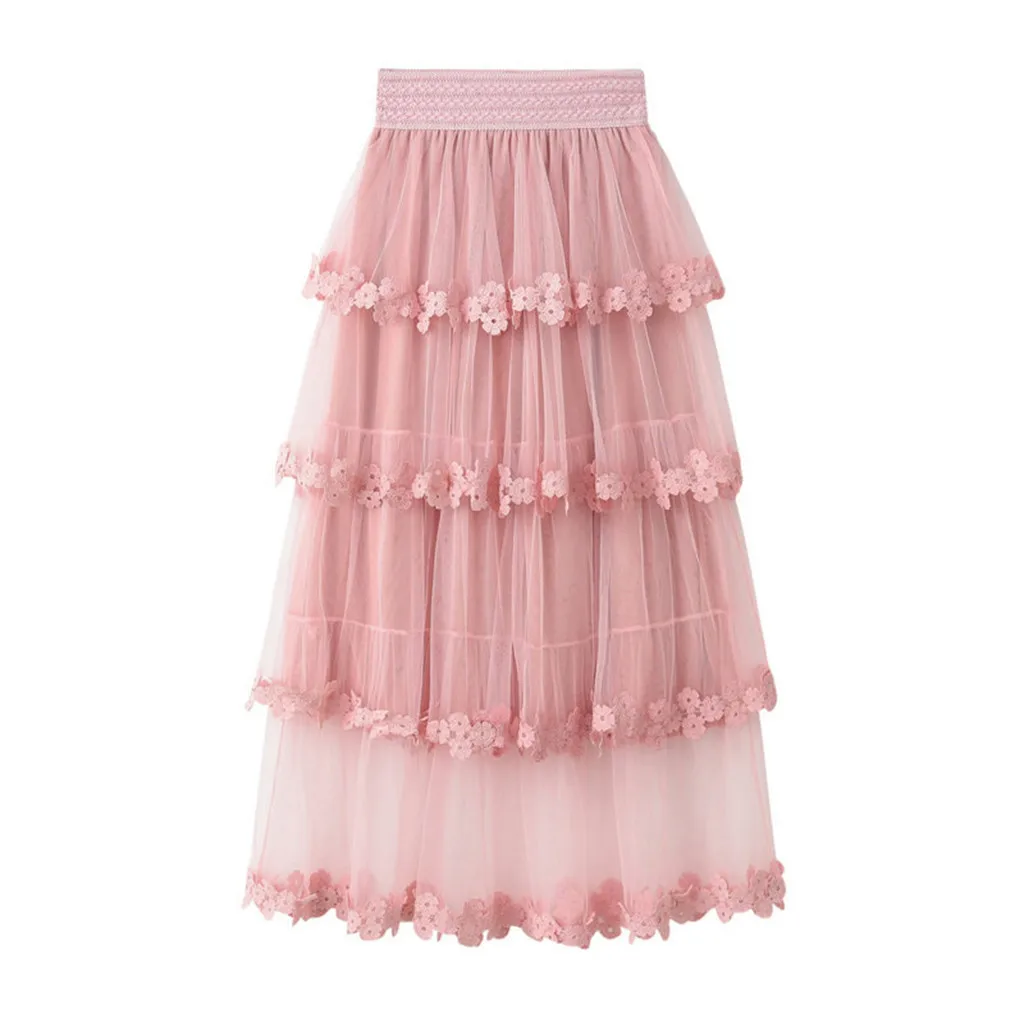 Women's Skirt Skirts faldas jupe femme shein saia harajuku High Waist Ruffle Mesh Tutu Sheer Net Tulle Pleated Maxi #50 | Женская
