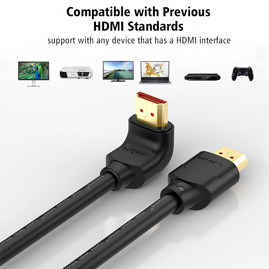 Samzhe Новое поступление прямой угол Hdmi 2 0 кабель 90/270 градусов видео Кабо между
