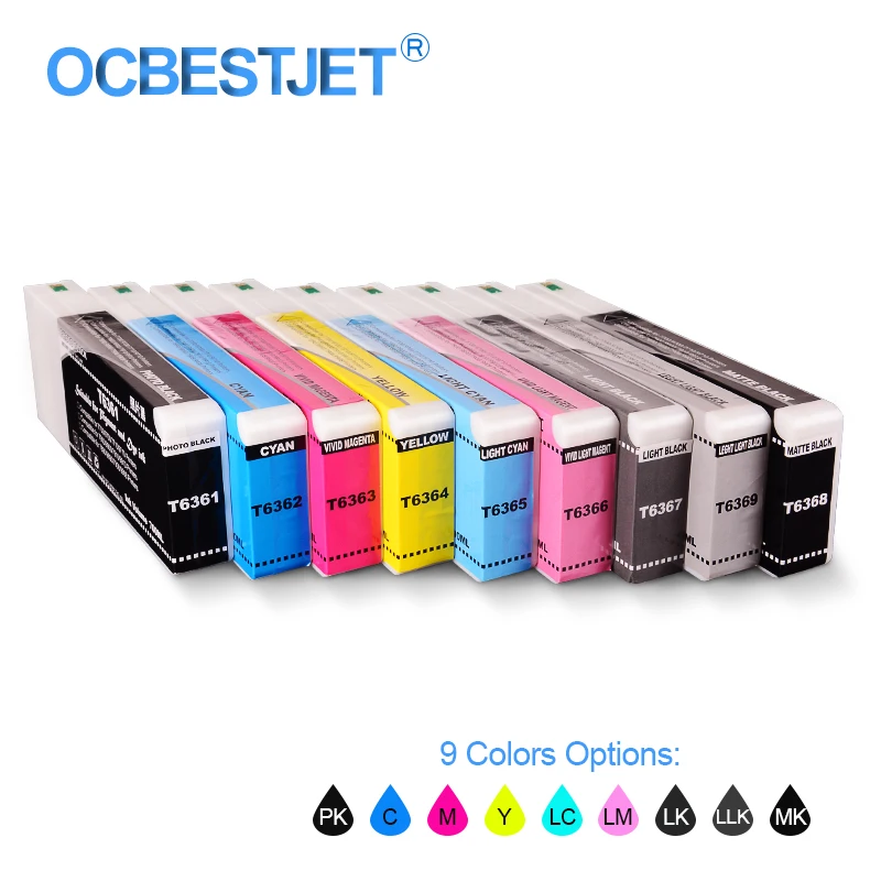 

T6361-T6369 Compatible Ink Cartridge Filled With Pigment Ink For Epson Stylus Pro 7890 9890 7908 700ML/PC (9 Colors Options)