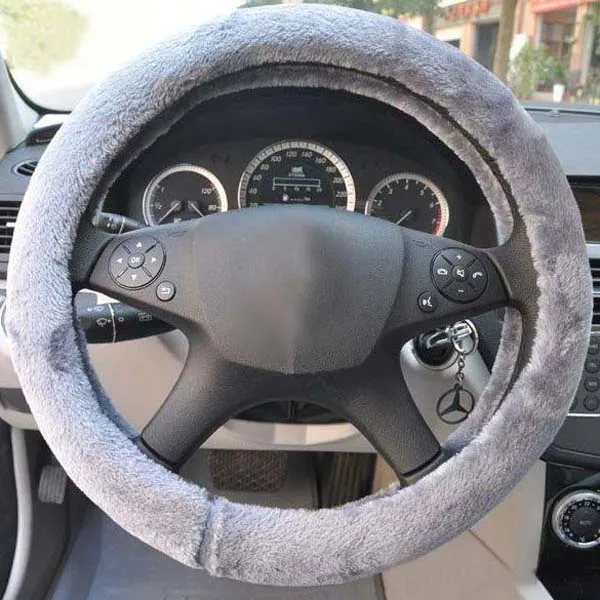 Универсальный автомобильный зимний чехол на руль мягкий короткий плюшевый с