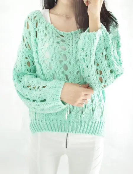 New winter thick line hand crocheted hollow perspective side slit short paragraph pullover|slitting line|pullover zipperpullover knitted |