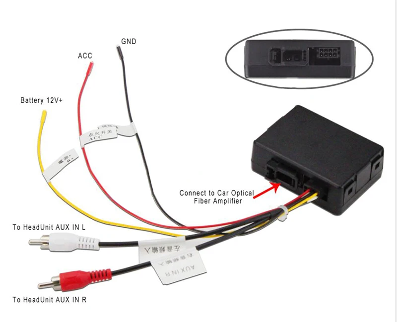 

Elongate RCA Aux audio fibre converter kit fit Benz Porsche MOST fiber optics power amplifier (aftermarket android unit adapter)