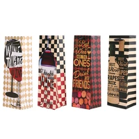 12pcs paper wine bags 12x8x35cm gift paper package lattice letter striped diamond wine glass printing paper holder
