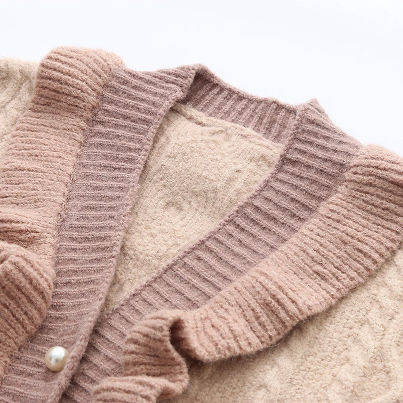 Autumn Oversized Sweater Cardigans Winter Cute Ruffles Women Warm Knit Coat Plus Size Pearl Button Twist Loose Female Jacket |