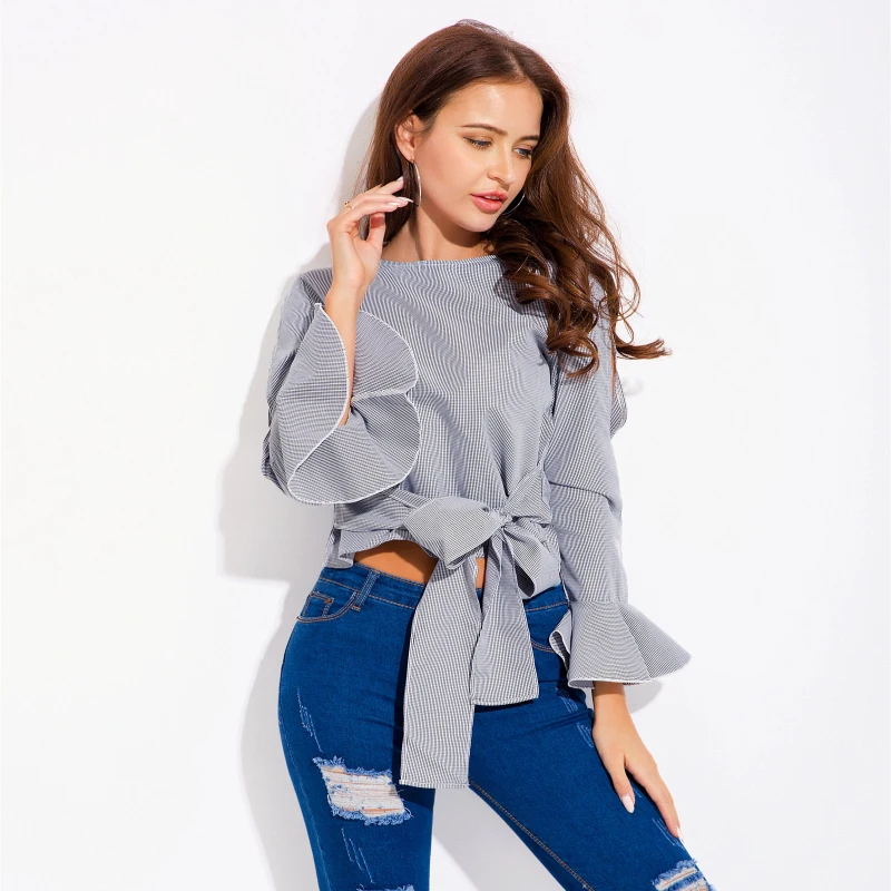Explosion Models Europe And The United States Spring New Short Paragraph Strap Striped Shirt Jacket |