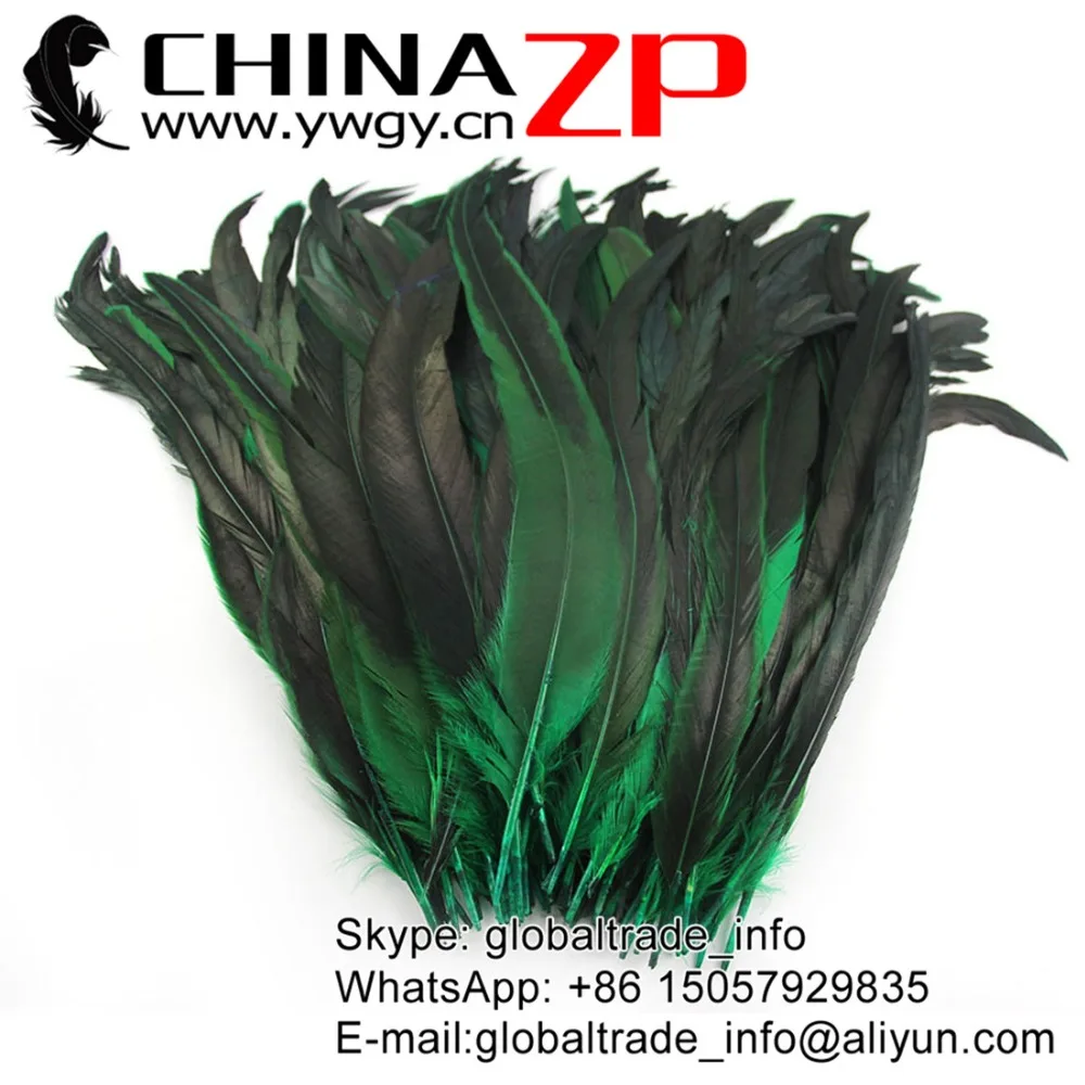 

CHINAZP Factory 200pcs/lot 30~35cm(12-14inch) Length Fantastic DIY Decoration Part Dyed Kelly Green Rooster Tail Feathers