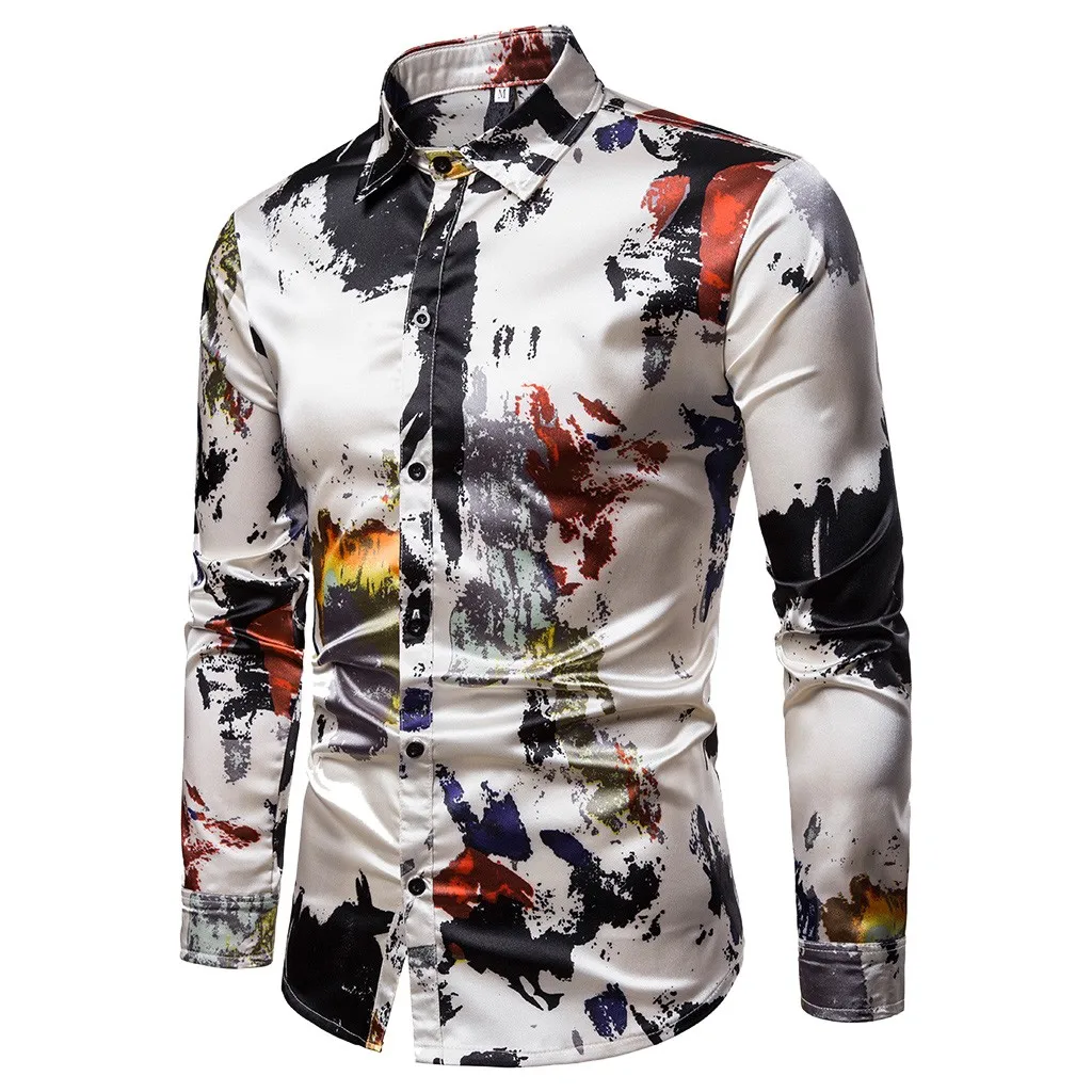 2019 демисезонный новый мужские повседневные рубашки Slim Fit цвет блок с длинным