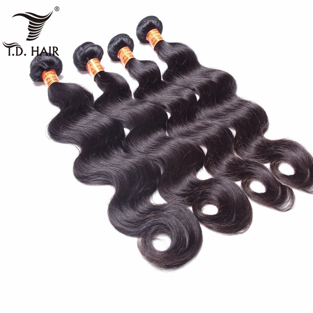 Tdhair объемные волнистые пучки с бразильские волосы закрытием плетение 4*4 закрытие