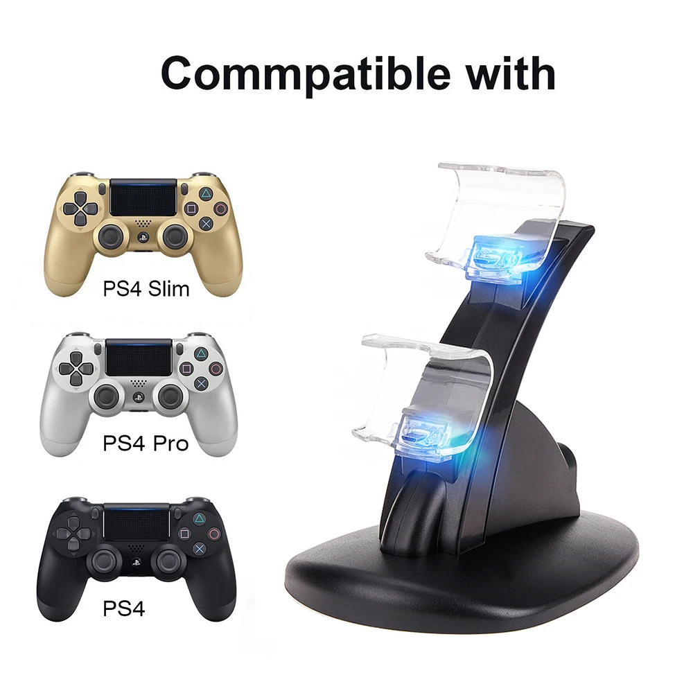 Rovtop Dual USB PS4 контроллер Зарядное устройство Док-станция светодиодный Подставка для зарядки Колыбель для sony Playstation PS4 Pro тонкий контроллер Z2