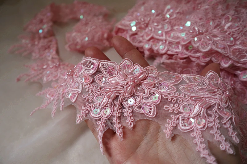 Розовая кружевная отделка аленсон с блестками для костюмов аксессуаров одежды |