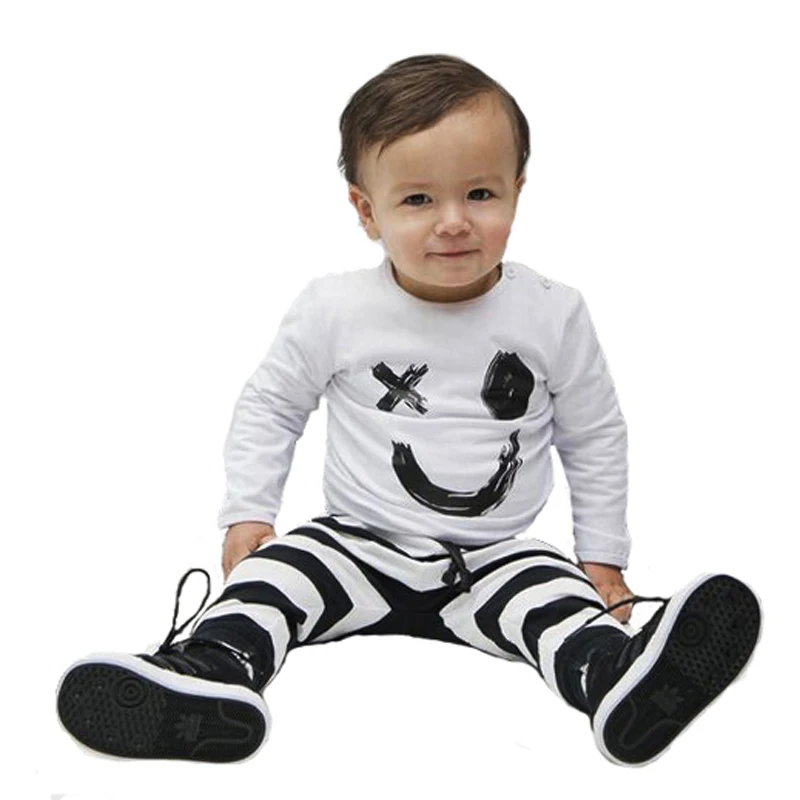 

SOSOCOER Boys Clothing Sets Long Sleeve Smile Face T Shirt+Stripe Pants Kids Clothes New 2017 Autumn 2pcs Clothing Set For Boy