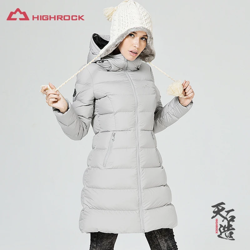HIGHROCK 700FP 90% гусиный пух куртки женские с капюшоном длинные пальто Спорт на открытом воздухе