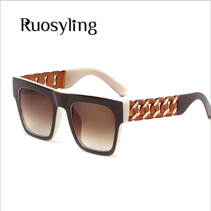 Ruosyling, трендовые женские солнцезащитные очки, UV 400, большая оправа, большие тени для женщин, темные солнцезащитные очки, квадратные, роскошные пляжные солнцезащитные очки - Цвет линз: C2 Coffee