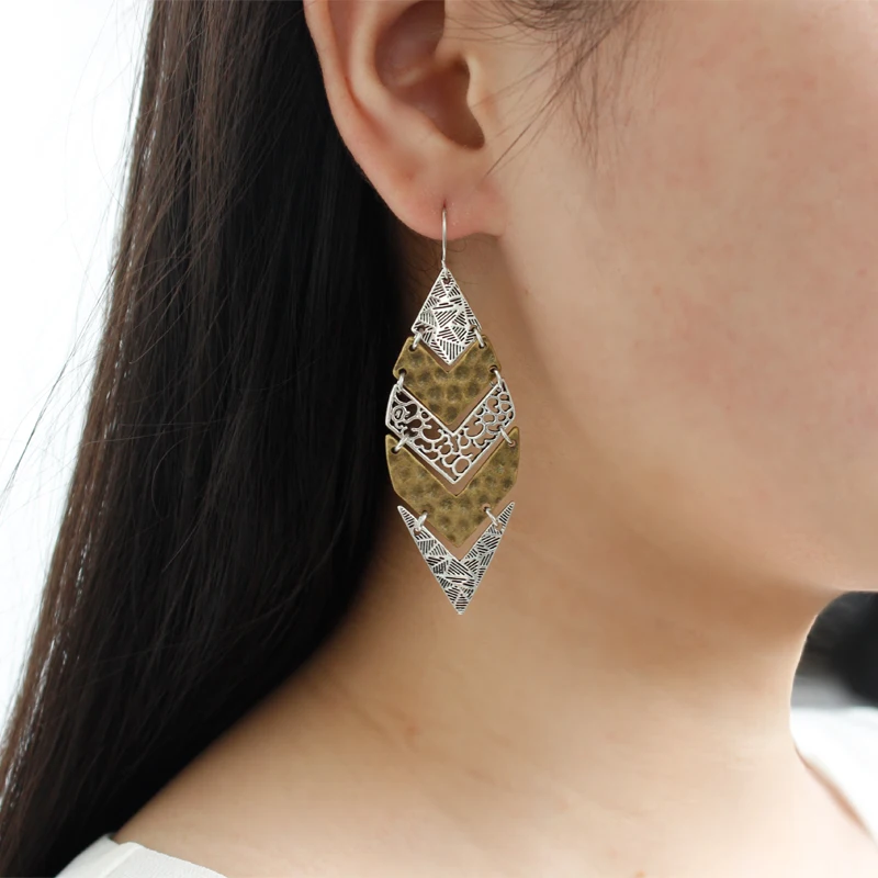 Geometry Arrow Drop Earrings Two-color Cross Antique And Bronze Bohemian Retro Gift Earring Jewelry | Украшения и аксессуары