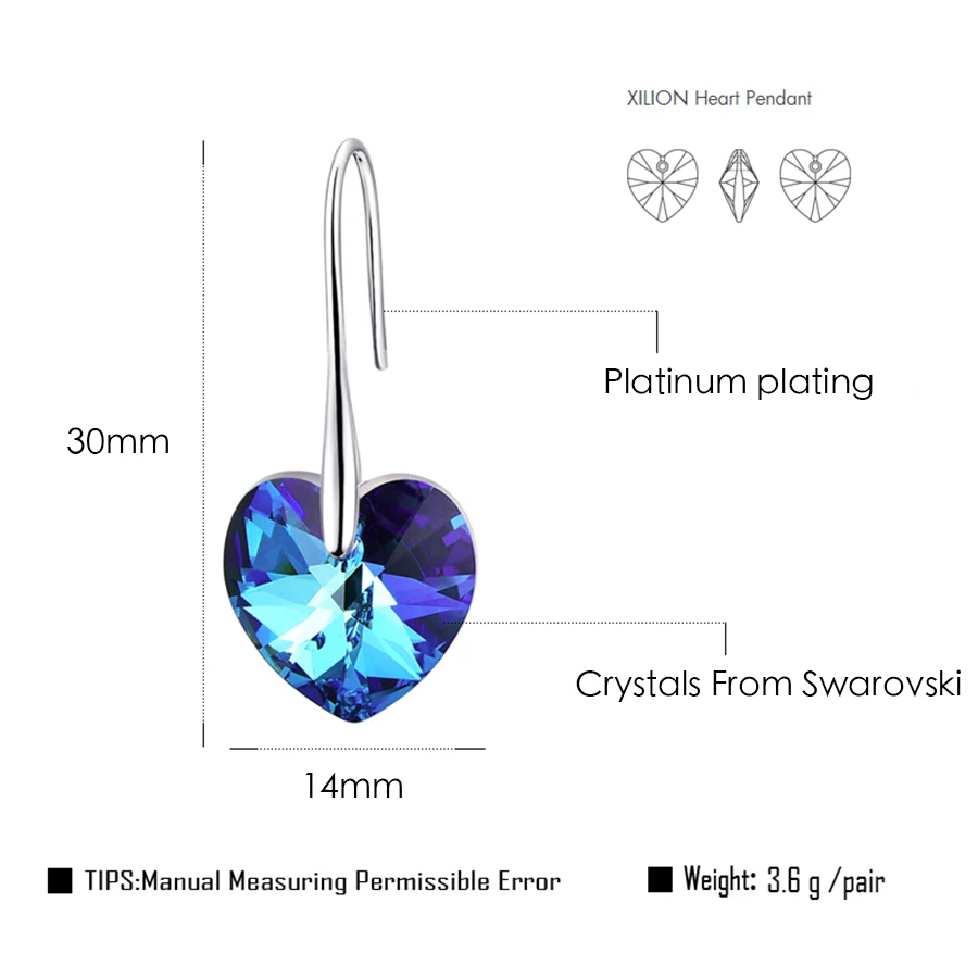 Malanda висячие серьги XILION с кристаллами в виде сердца от Swarovski серебряного цвета, серьги-капли для пирсинга для женщин, ювелирное изделие, подарок для любимой девушки