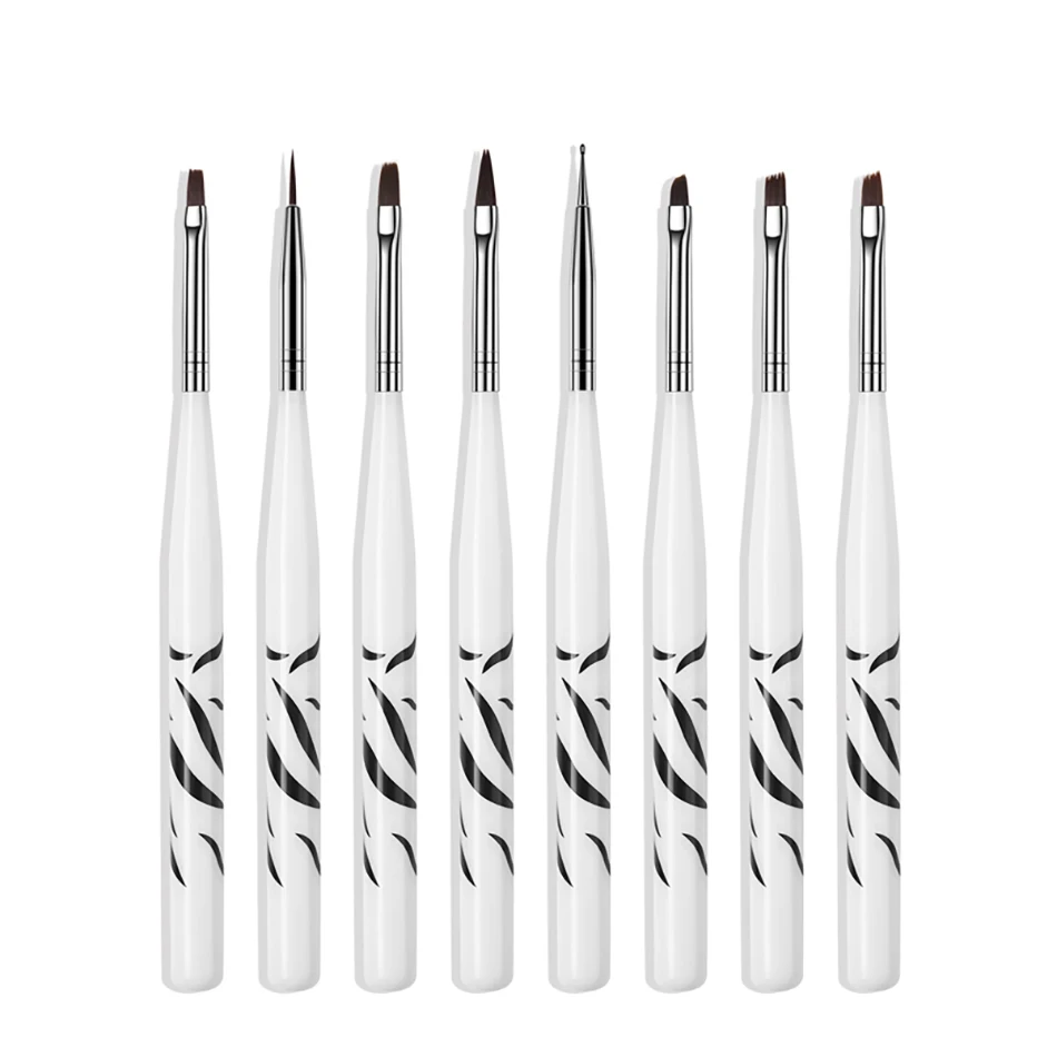 8 Pcs Zebra ROHWXY кисть для рисования ногтей, кристальная акриловая тонкая ручка-лайнер для рисования, инструмент для маникюра русалки, УФ-гель, набор кистей для ногтей - Цвет: 8 Pcs Zebra
