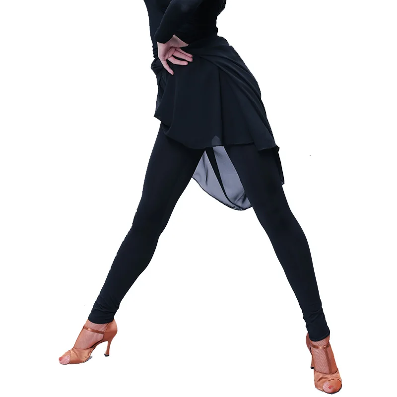 

Women'S Latin Dance Practice Clothes 2019 Autumn New Fake Two-Piece Mesh Skirt Pants Dance Costume Performance Clothing DWY1410