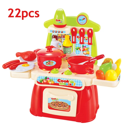 22pcs red set Детские кухонные игрушки ролевые игры резка фрукты овощи пластик напиток еда дом игрушки корзина Набор для детей подарок - Цвет: 22pcs red set