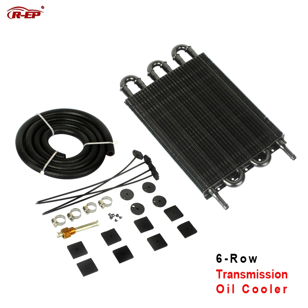 

R-EP 6 Row Auto Aluminum Remote Transmission Oil Cooler Engine Oil Radiator Universal for Most Cars Black