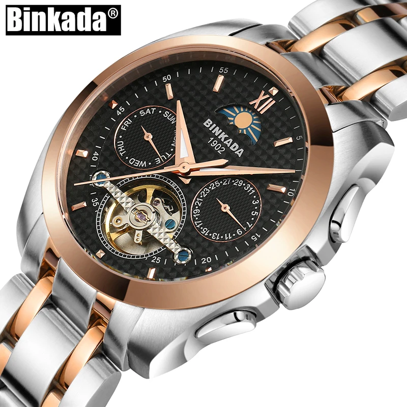Большие размеры деловые механические часы мужские s Skeleton Tourbillon автоматические