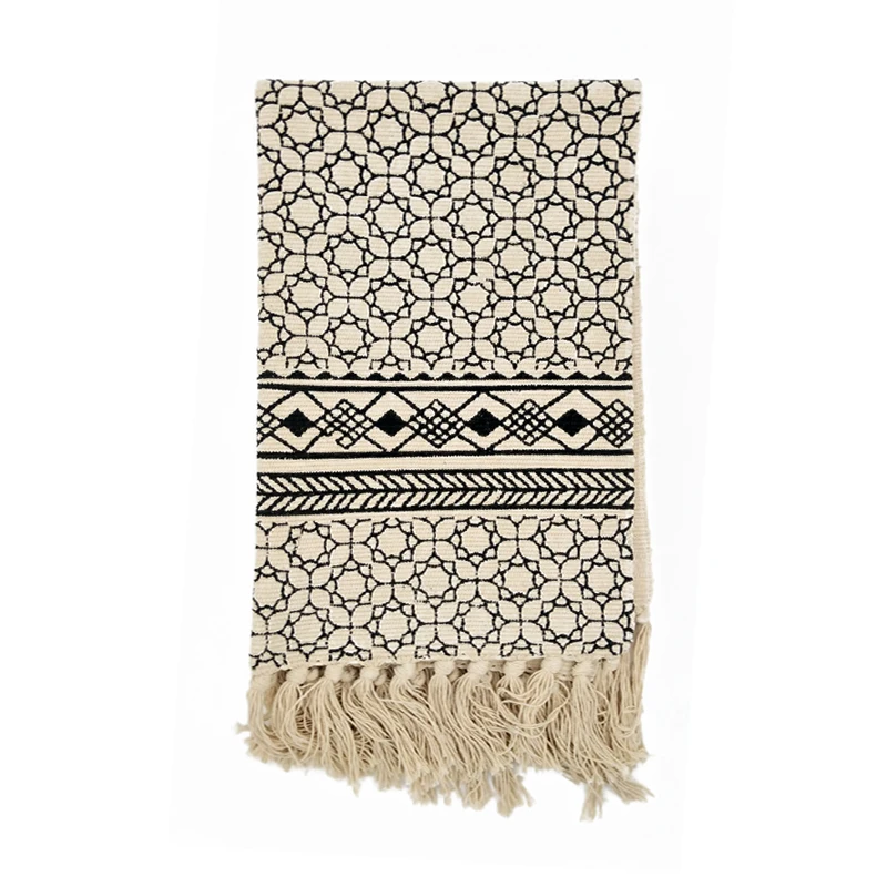 Килим черный белый 100% хлопок ковер для гостиной геометрический индийский