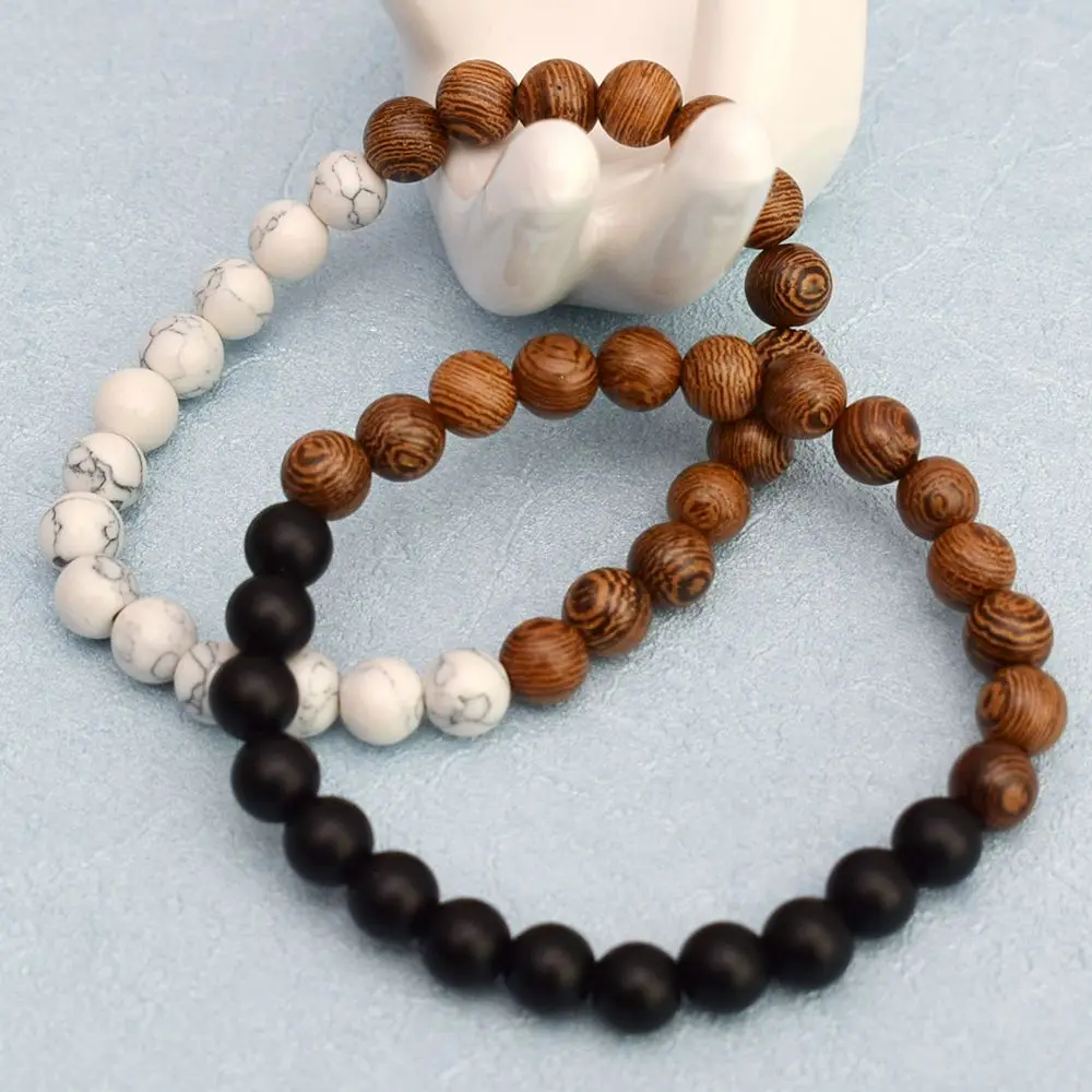

8mm New Natural Wood Beads Bracelets Men Black Ethinc Meditation White Bracelet Women Prayer Jewelry Yoga
