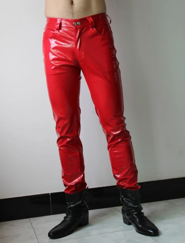 New Brand Fashion Men leather pants luxury designer Man sexy pant long skinny shiny patent party bar costumes | Мужская одежда