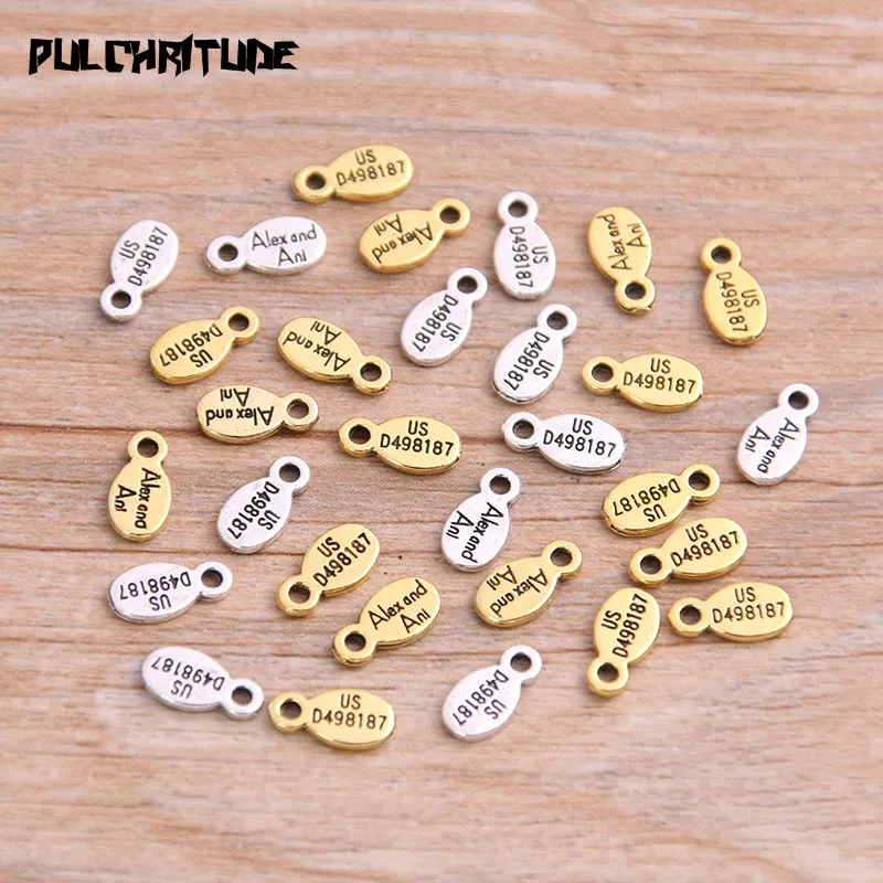 100 шт. 8*4 мм двухцветные буквы амулеты из металлического сплава с капельками воды