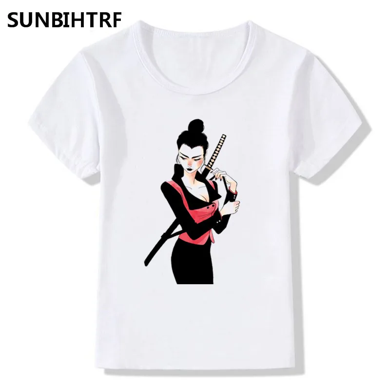 Большой мальчик/девочка футболка Японские ниндзя воин принт Забавный прикольные