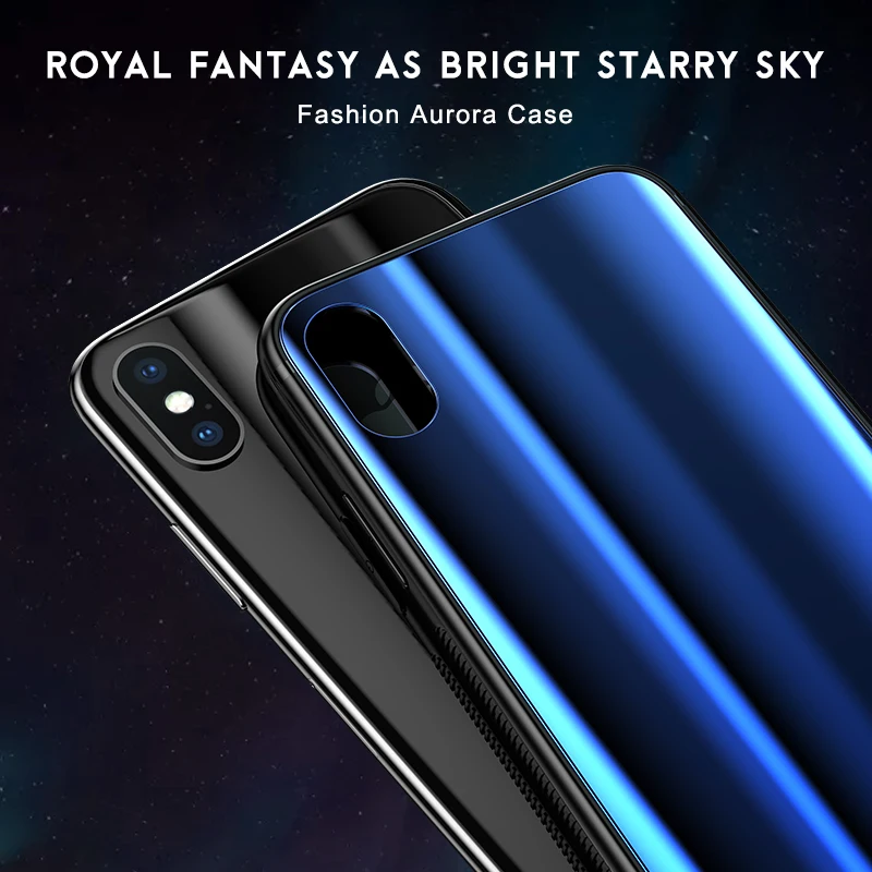 X-ENOGONE Aurora Glass Case for iPhone X 10 Luxury Silicone Full Protective Cover For 7 8 6 6s Plus Phone Coque |