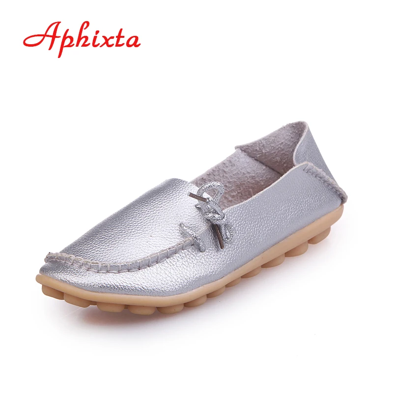 Aphixta/Женская обувь на плоской подошве из мягкой кожи Повседневная Нескользящая Уличная обувь на плоской подошве со шнуровкой цвет серебристый, черный, большие размеры 34-44