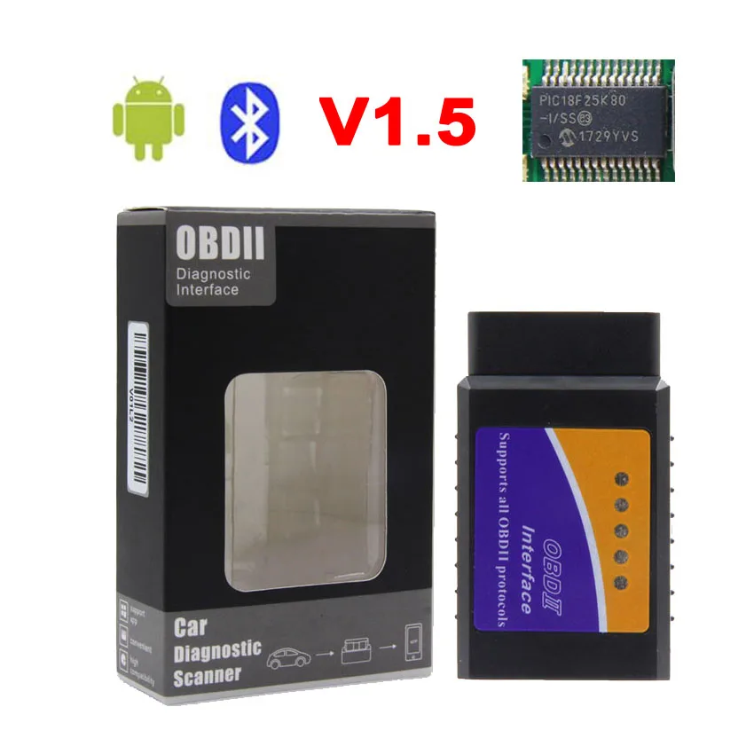 Big Black Gray v1.5 Elm327 Bluetooth V1.5 PIC18F25K80 OBD Код считыватель сканер инструмент elm327 V1.5/v2.1 OBDII Автомобильный диагностический для Android/Symbian - Цвет: Big Black Gray v1.5