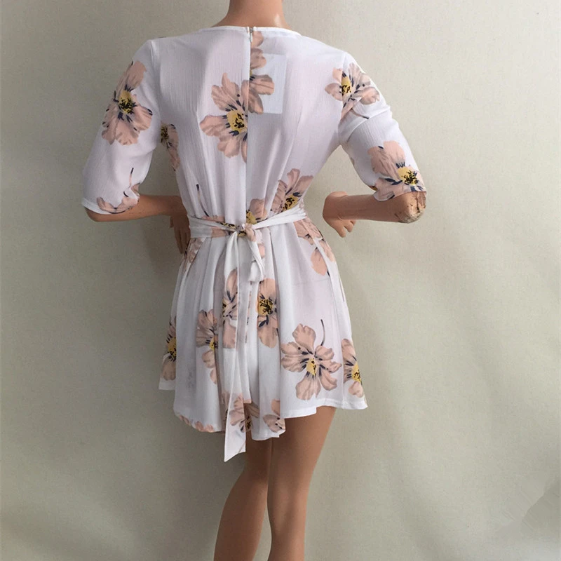 Шифон Комбинезоны Комбинезон глубоким v образным вырезом цветок Цветочный принт