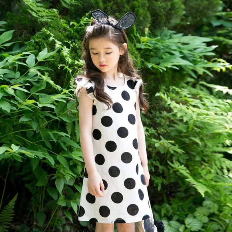 Dot Sweet Fly Sleeve Girls Dress Teens Kids Cotton Dresses Teenage Girl Party Frocks 6 8 10 12 14 Yrs Summer Children Clothing | Детская