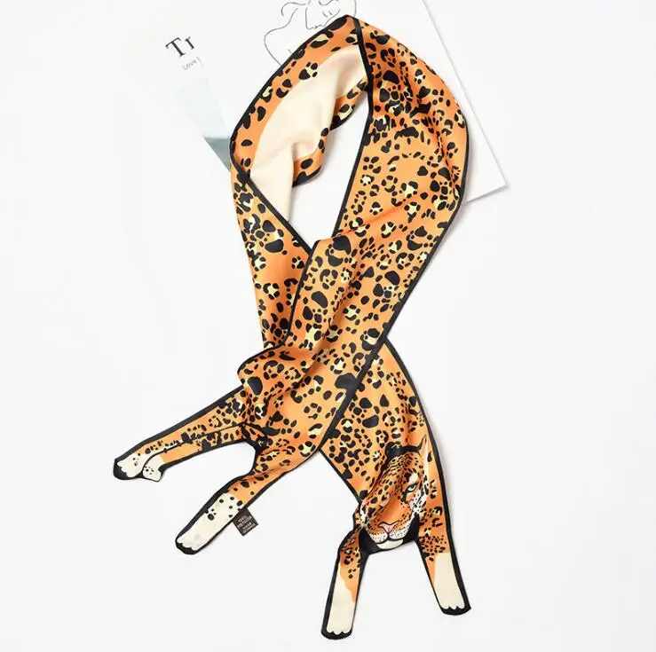 

yishine Fashion New Scarf 10x120cm Tiger Animals Prints Women Shawl Satin Small Long Scarves for Head Bag Handle Decorative