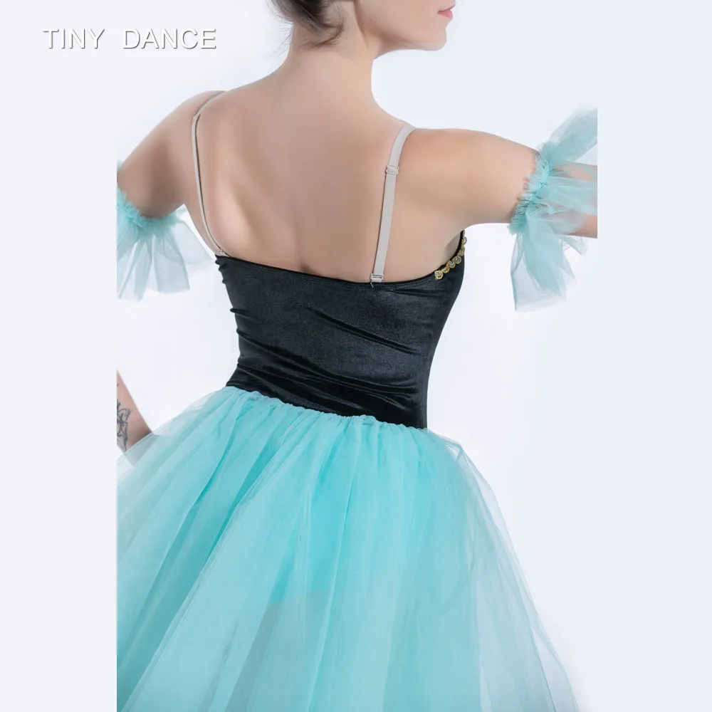 New Arrival Child &amp Adult Ballet Dance Tutu Black Velvet Bodice with Nude V Neck and Layers of Green Ballerina Dress 19431 |