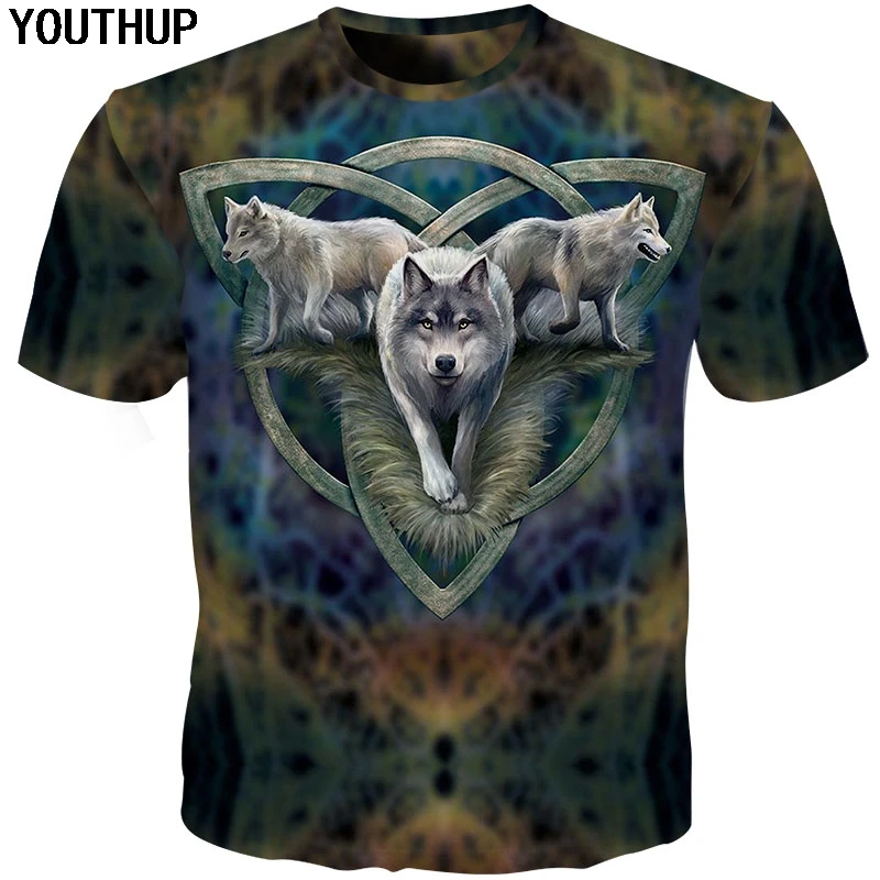 Новинка 2020 летняя 3d футболка YOUTHUP для мужчин футболки с рисунком волка Мужская