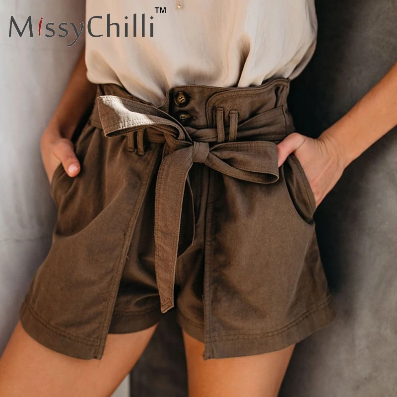 Женские шорты MissyChilli классические прямые Клубные на шнурках с высокой талией и