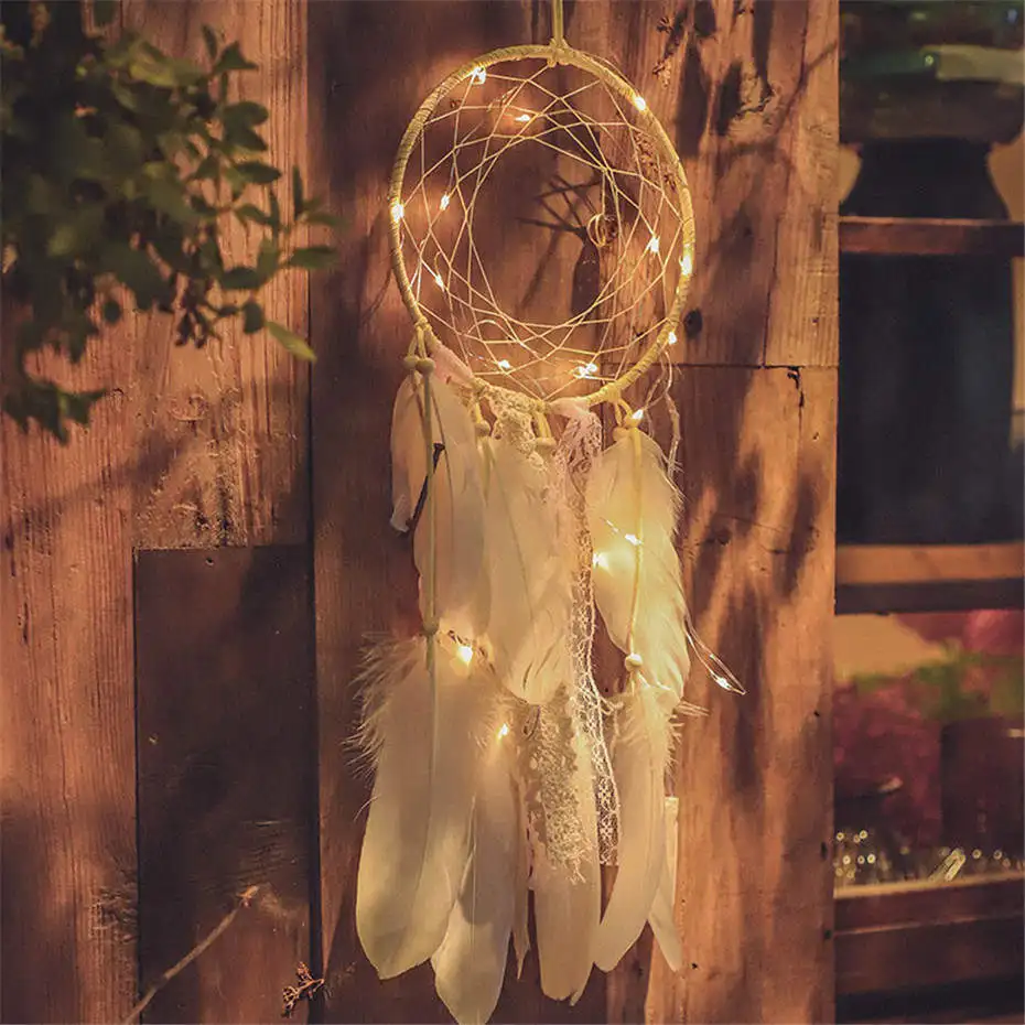 Dream catcher 12 Ловец снов из перьев Детские Мобильный светодиодный сказочные светильники с питанием от аккумулятора висячие украшения свадебные Украшения в спальню в стиле «Бохо Детские декорации - Испускаемый цвет: Dream catcher 12