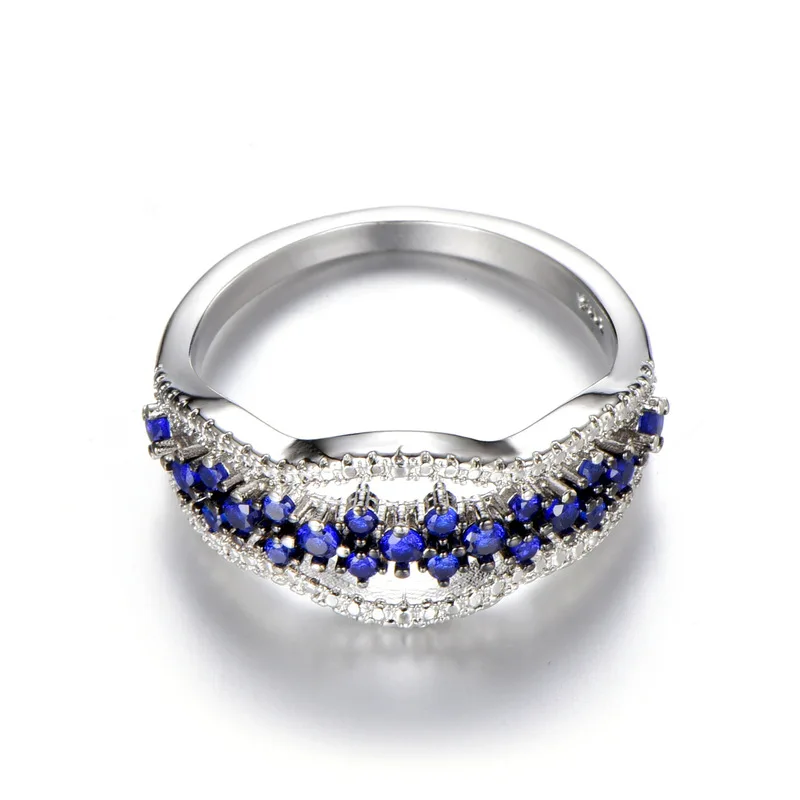TJP Fashion Blue Crystal Flower Rings for Women Jewelry Trendy Silver Plated Lady Bridal Wedding Party Accessories Female Bijou | Украшения