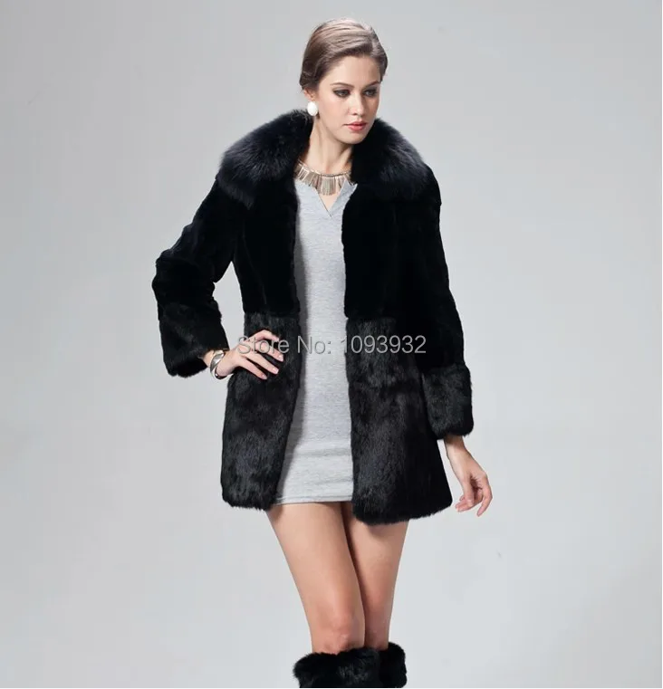 Теплое зимнее женское пальто из кроличьего меха Норковое меховое средней длины