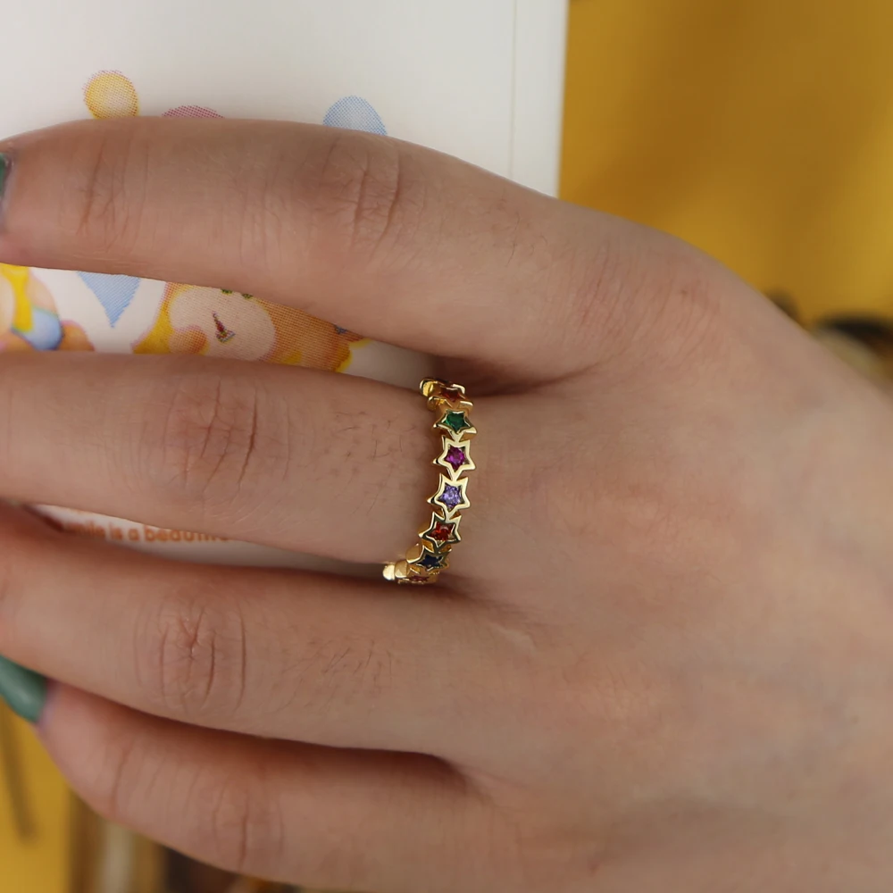 fashion jewelry rainbow cz star shaped eternity band full finger ring for women | Украшения и аксессуары