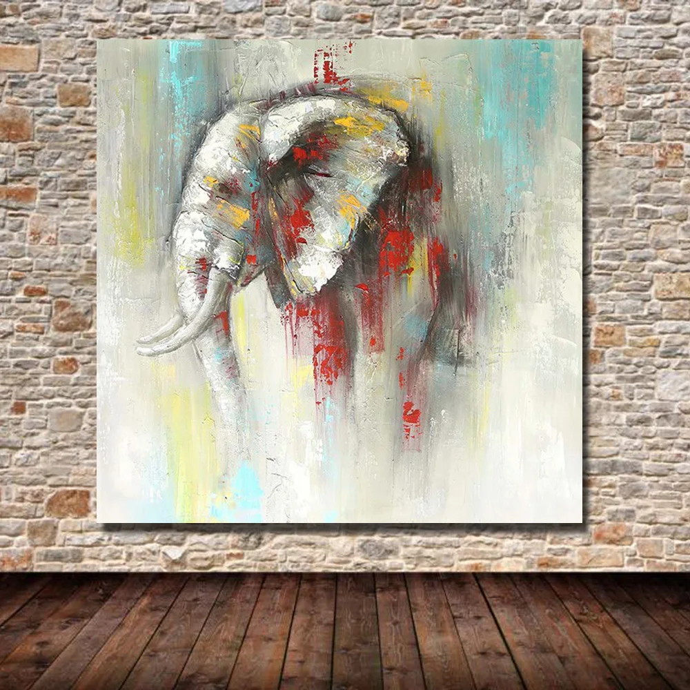 Indian elephant hand paint wild animal oil painting knife on canvas realistic wall picture home decor artpainting | Дом и сад