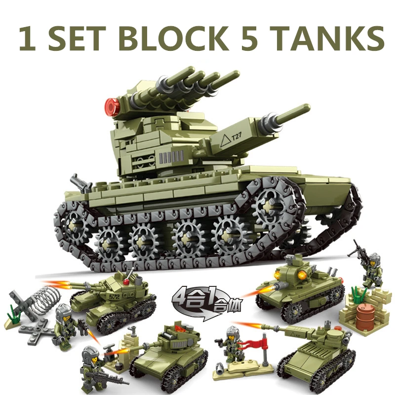 632pcs Army Model Tanks 4 In 1 Assemblage Building Blocks Set Compatible Legoed Military Weapon Tank Diy Bricks Children Toys | Игрушки и