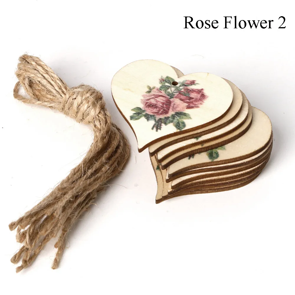 Rose Flower 2 10 шт./компл. Ангел розовое цветочное печатное подвесной лазерная резка деревянные украшения ломтик дерева DIY для украшения дома и офиса - Цвет: Rose Flower 2