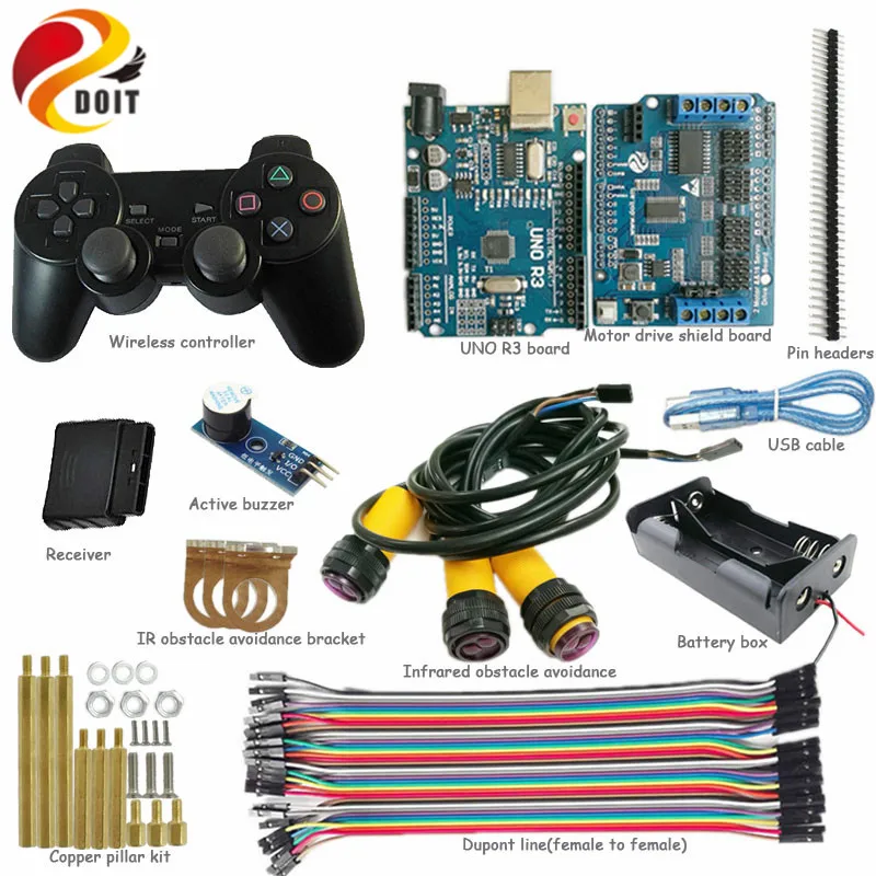 

DOIT Wireless Handle/joystick Control kit for Robot Crawler Tank Car Chassis for Arduino IR Obstacle Avoidance DIY RC Toy