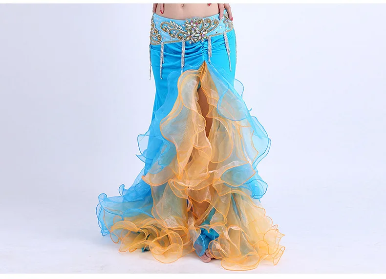 Двухцветная Женская танцевальная одежда для танца живота длинная юбка макси с