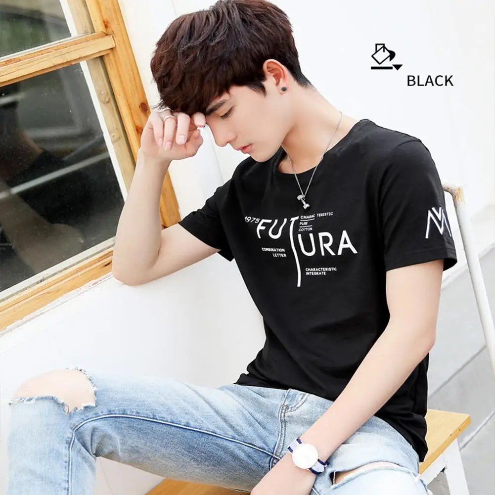 Мужская модная Молодежная Футболка с круглым вырезом и короткими рукавами