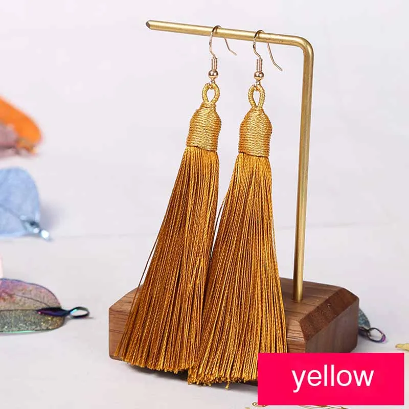 Модные богемные длинные серьги из сплава с кисточками белые красные шелковой