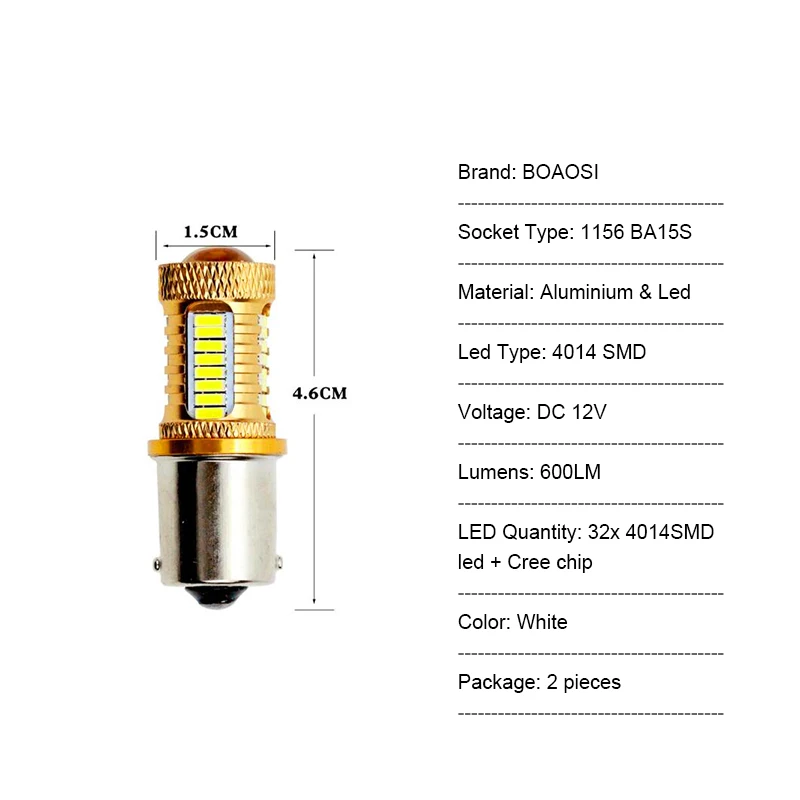 BOAOSI 2x светодиодсветодиодный резервные лампы заднего хода 1156 p21w 4014 чип CREE для BMW 3/5